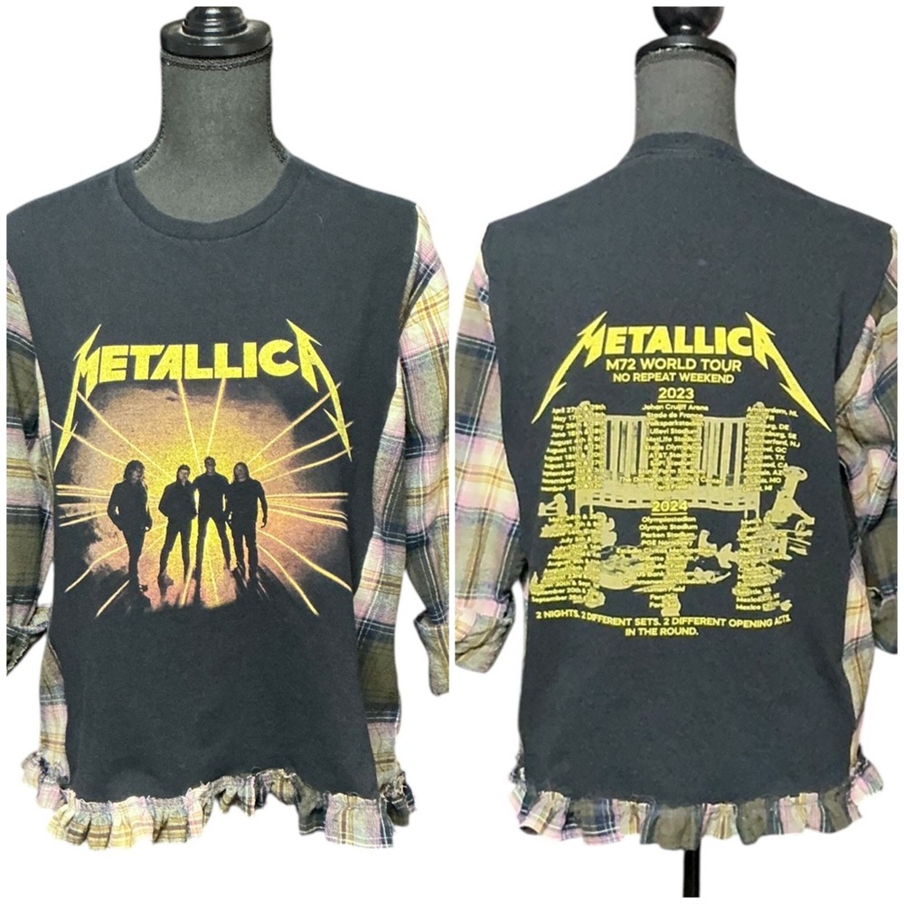 Metallica Band T Shirt Flannel Upcycled Top
